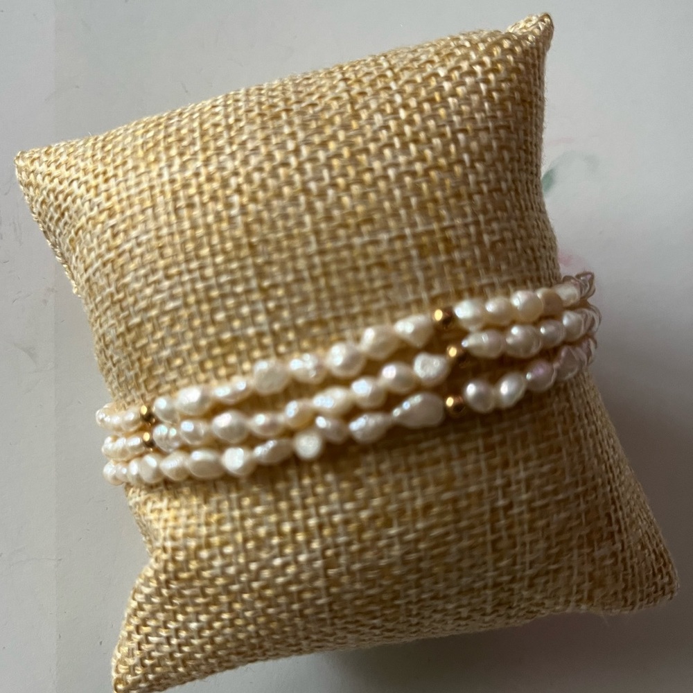 Rice Pearl 14KG Three Strand‎ Bracelet
